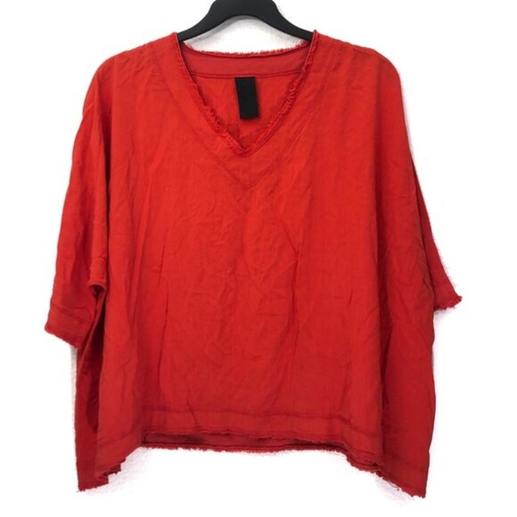 Kedem Sasson Raw Edge Boxy V-Neck Dolman Top - Picture 1 of 7